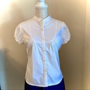 Lands’ End Girls Dotted Swiss White Button Down Top